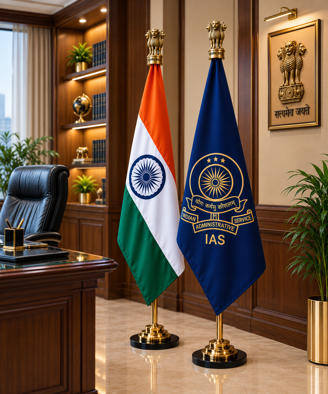Premium Indian Flag & IAS Indian Administrative Service Pole Flag- 7 ft