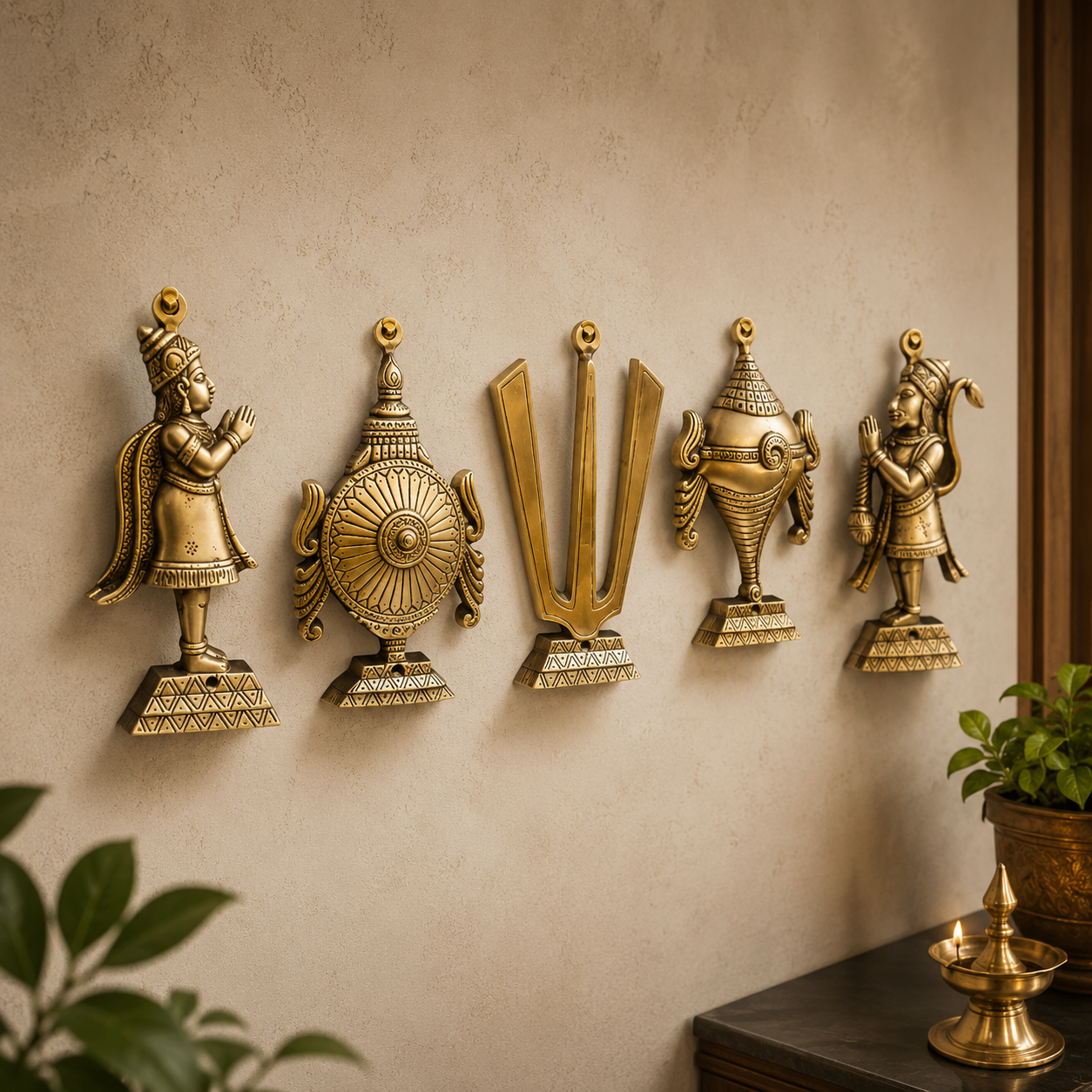 Premium Brass Shankh Chakra Namah with Hanuman & Garud Wall Hanging