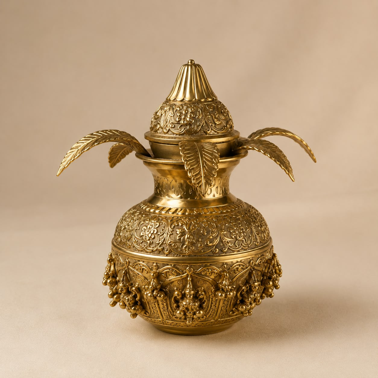 Brass Ashtalakshmi Kalash with Coconut - 12 inch
