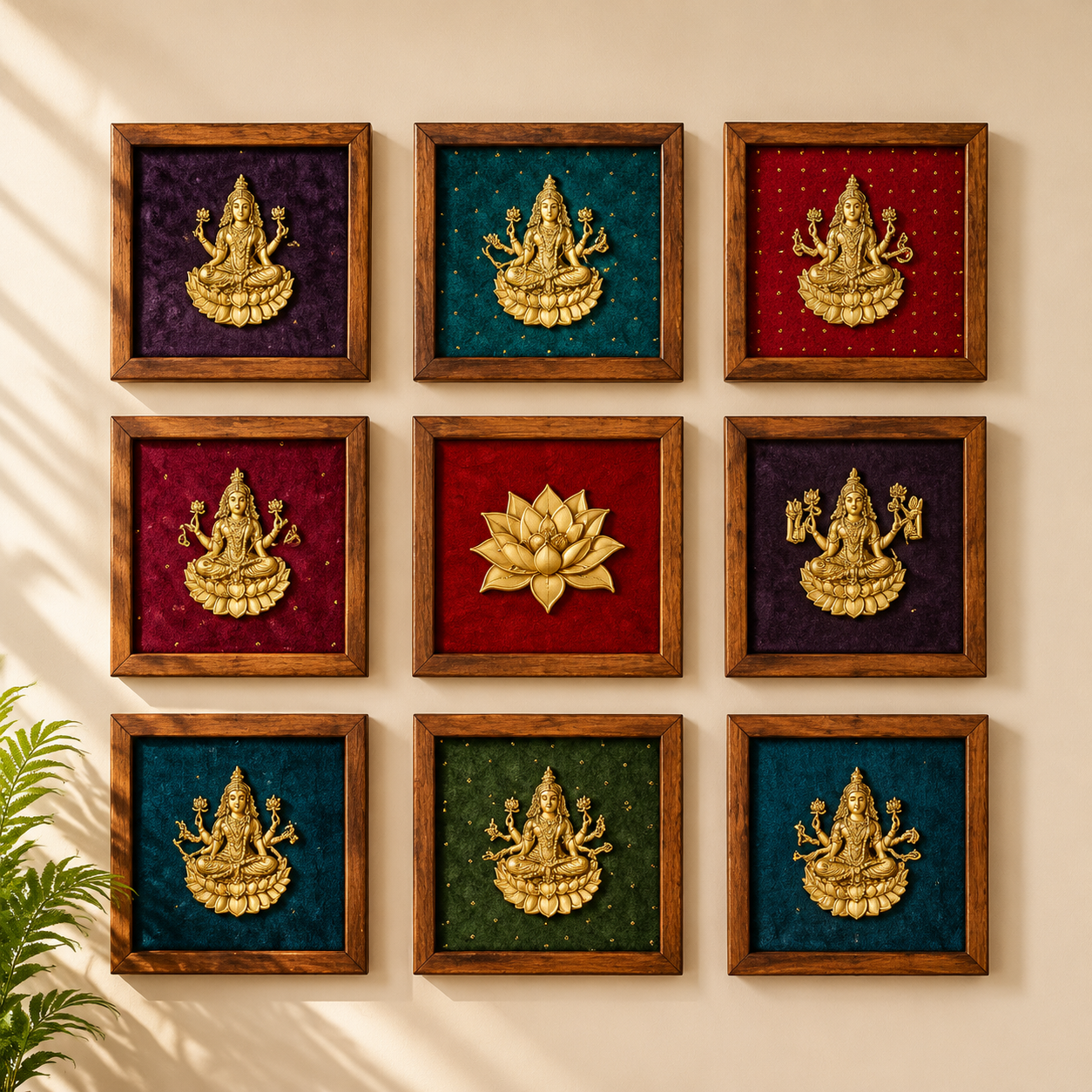 Brass Asth Lakshmi Wall Frame Set of 9