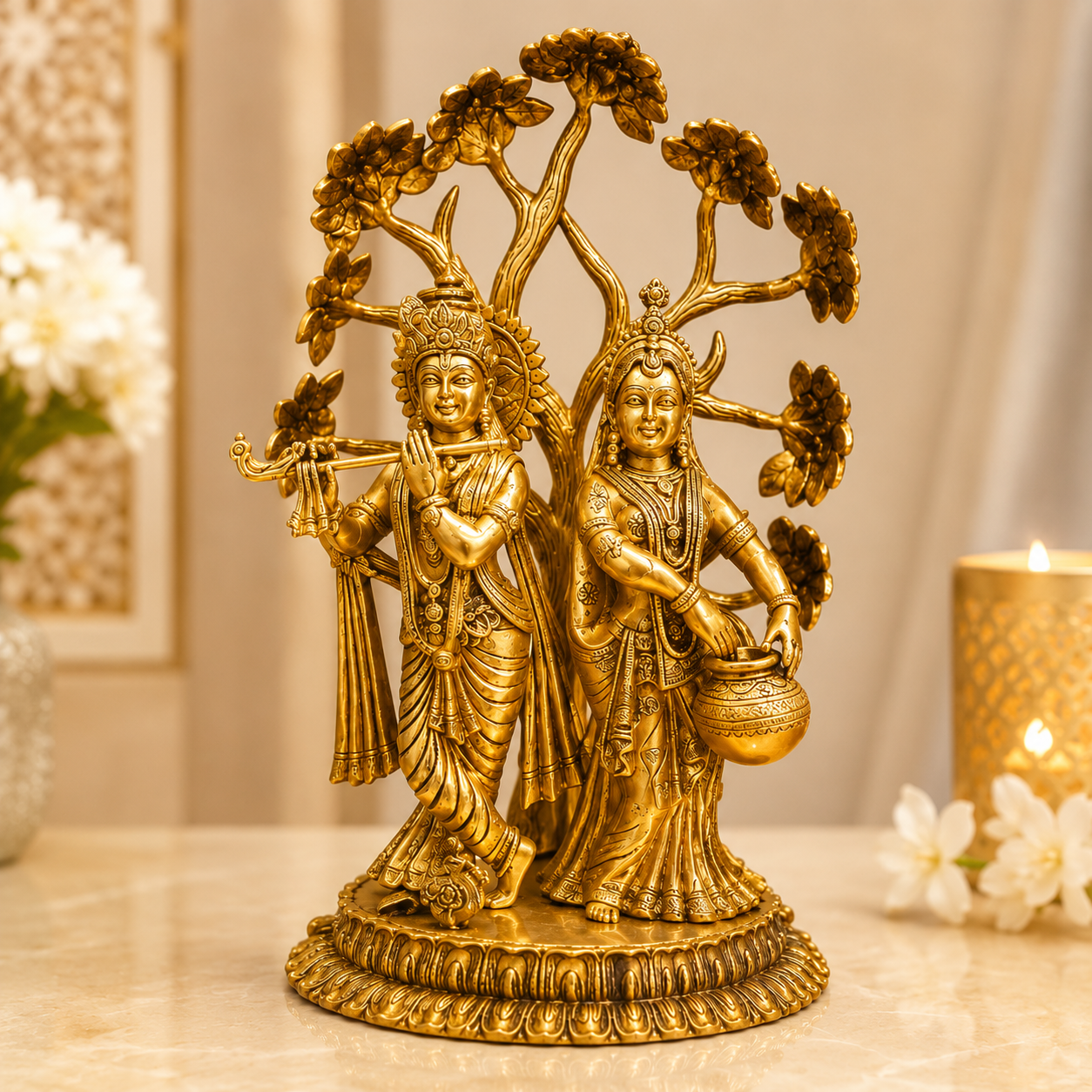 Brass Radha Krishna Under Tree Idol for Home Decor- 22 inch