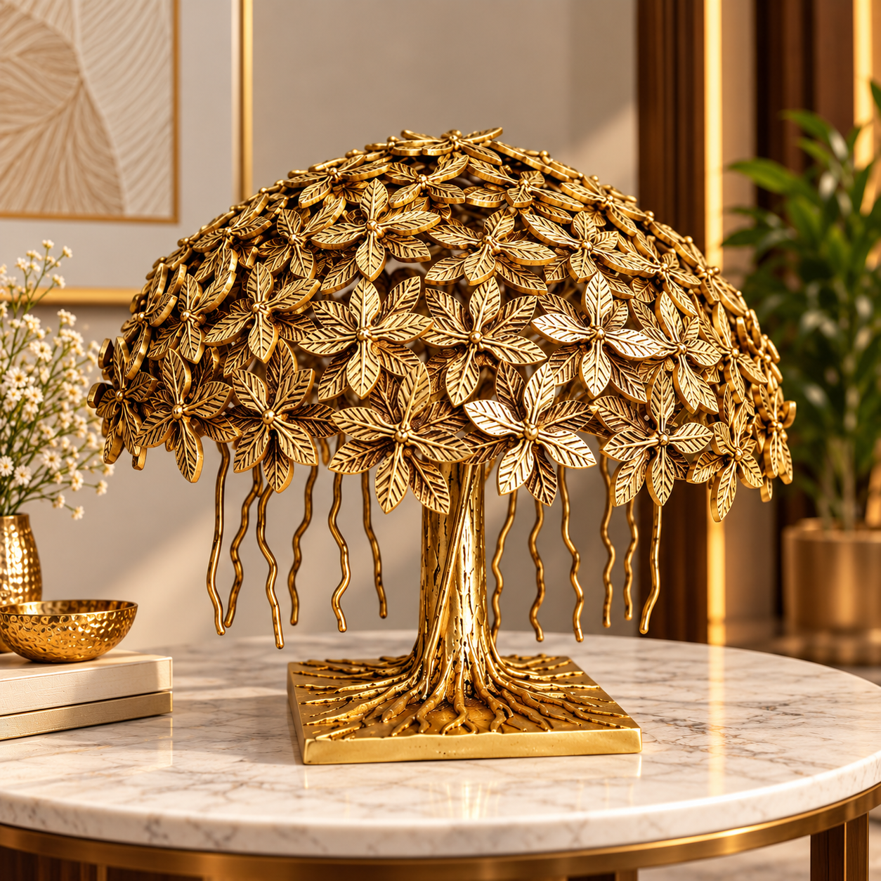 Golden Floral Table Top Tree Sculpture- 12 inch