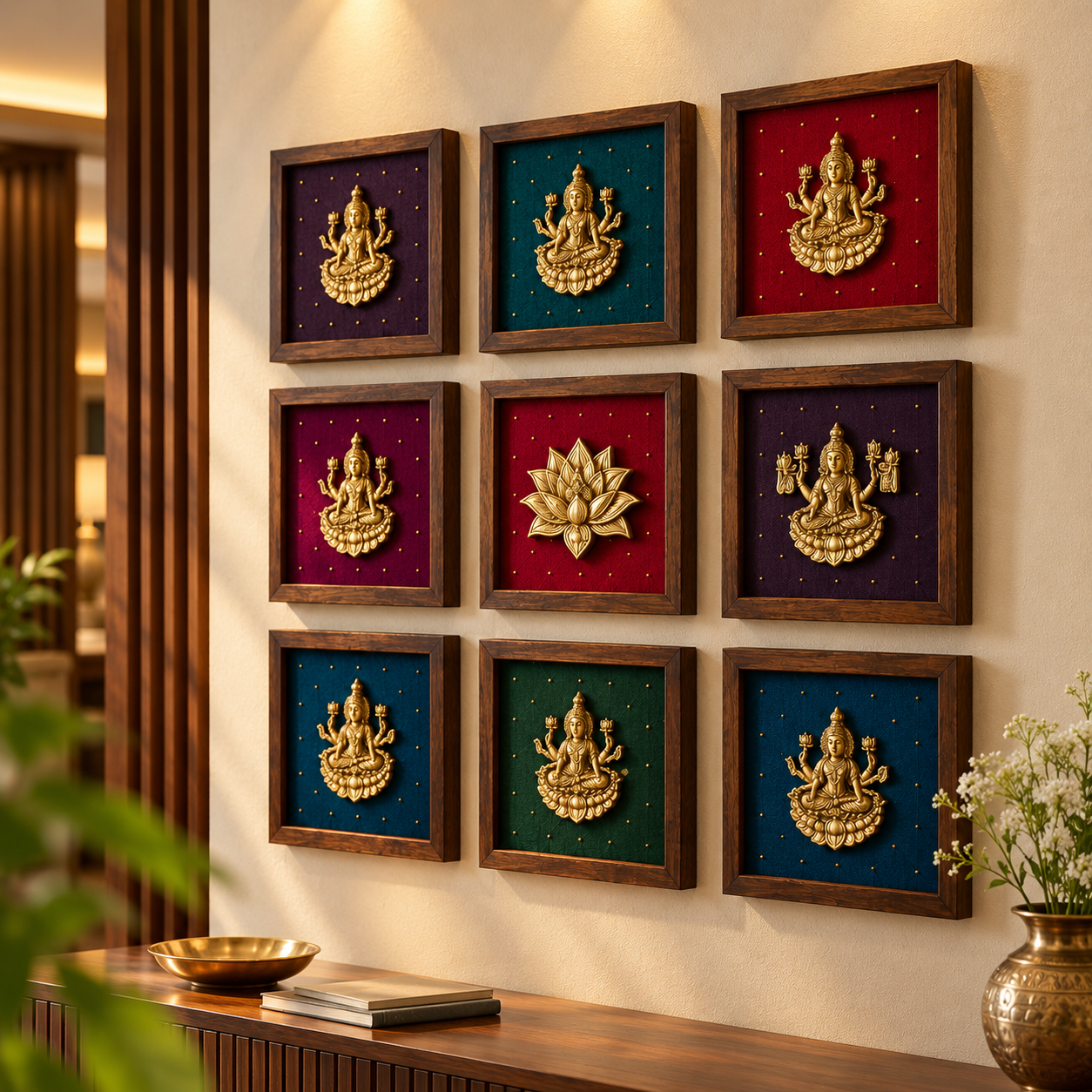 Brass Asth Lakshmi Wall Frame Set of 9