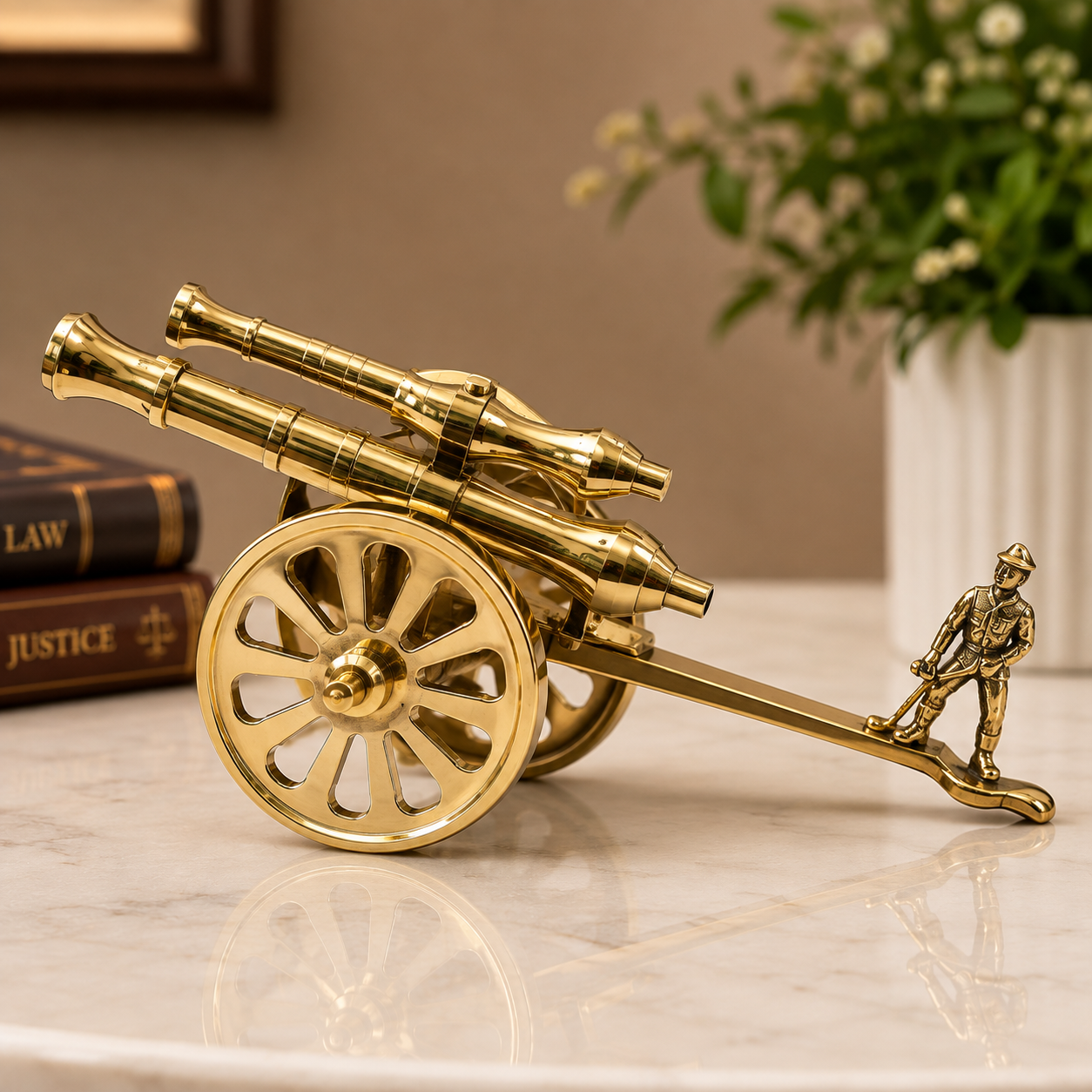 Brass Double Barrel Cannon Showpiece- 10 inch