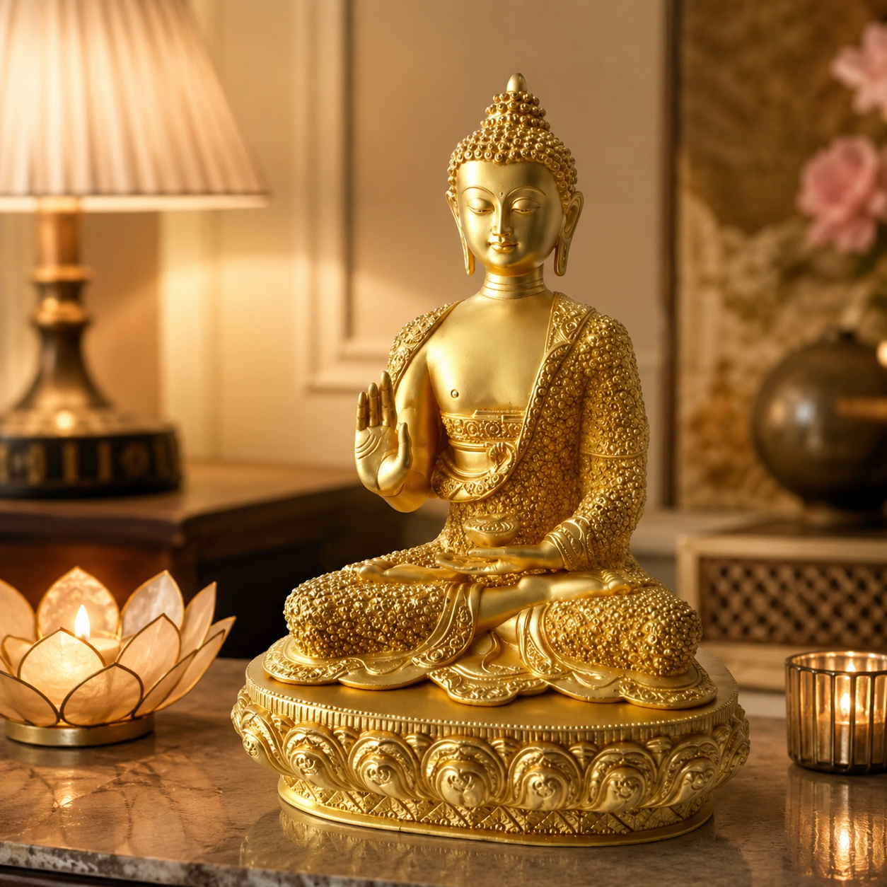 Premium Brass Buddha Statue for Home Decor & Meditation Space-17 inch