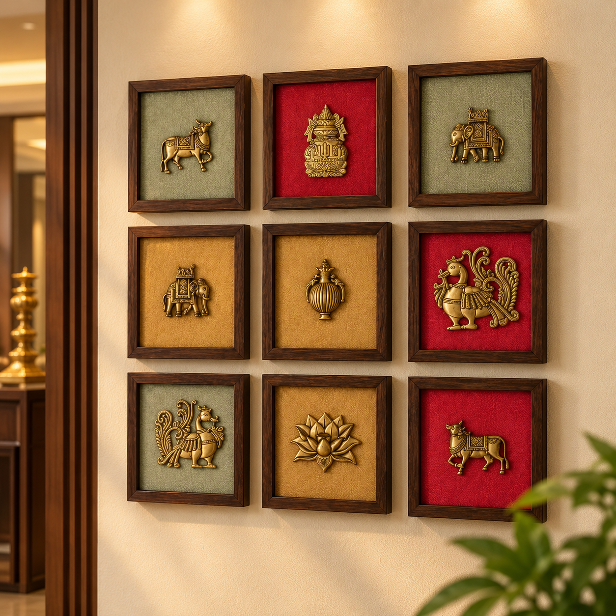 Traditional Brass Wall Frame Set of 9