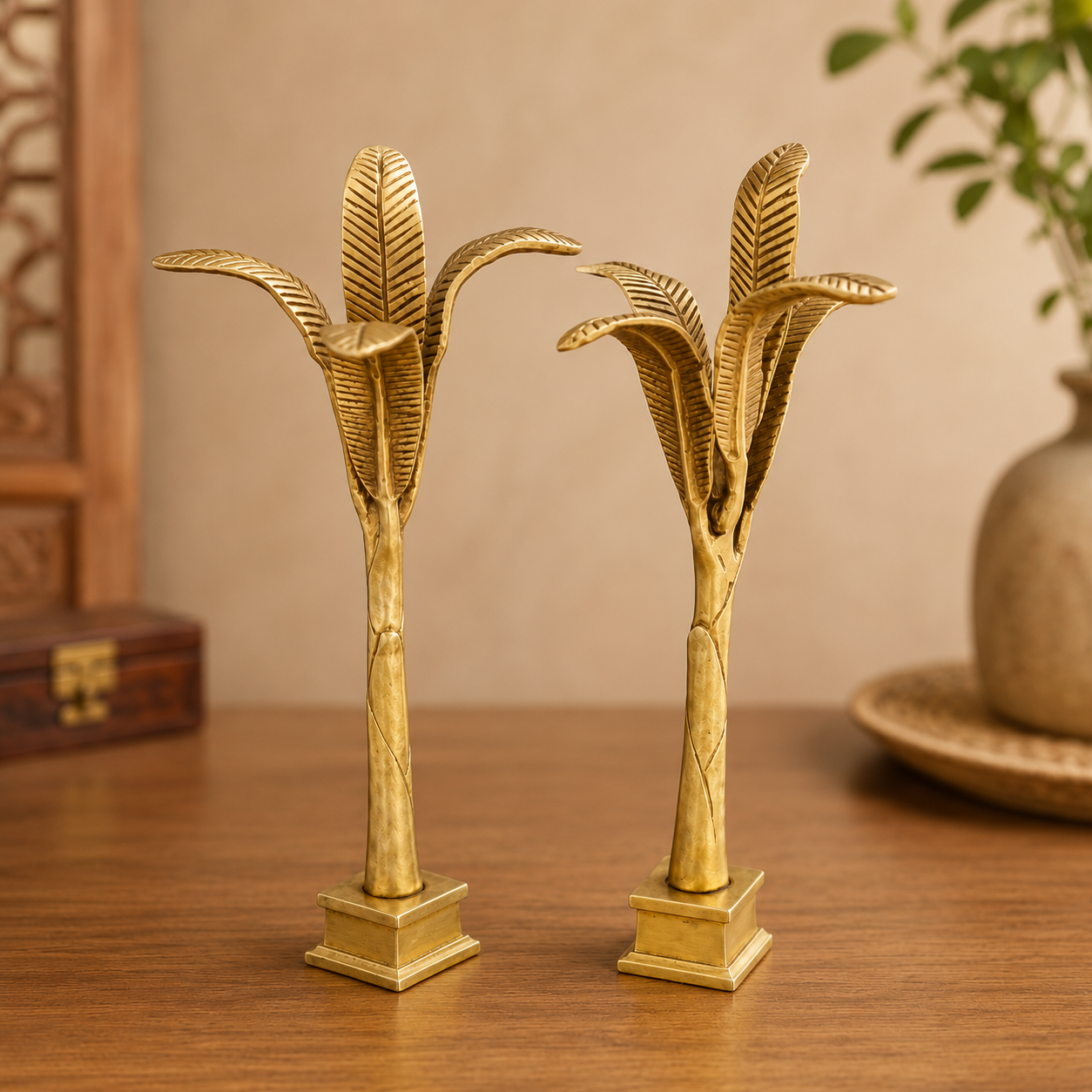 Premium Brass Banana Tree Pair Decorative Showpiece