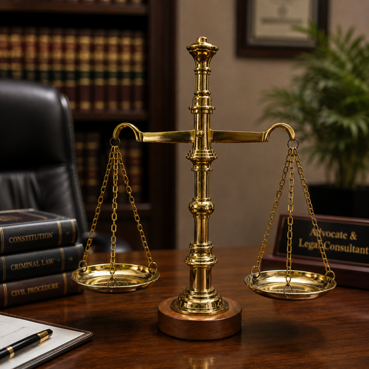 Brass Justice Scale with Wooden Base – 12 Inch