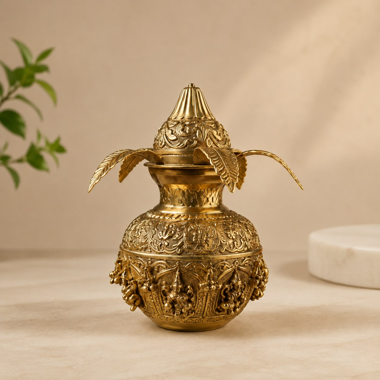 Brass Ashtalakshmi Kalash with Coconut - 12 inch
