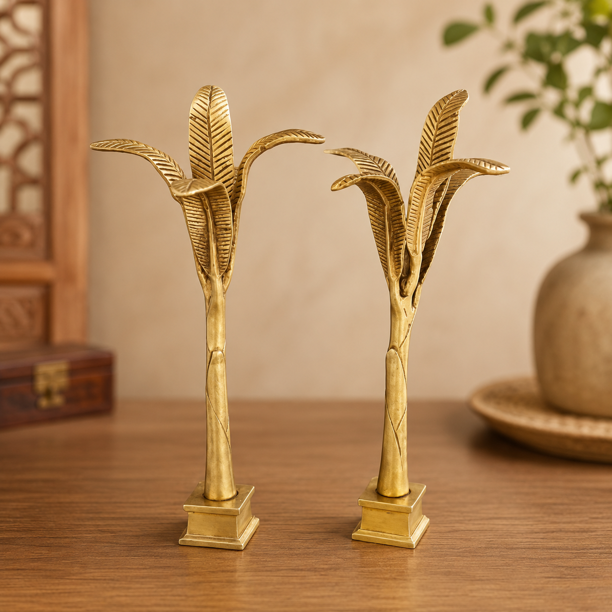 Premium Brass Banana Tree Pair Decorative Showpiece