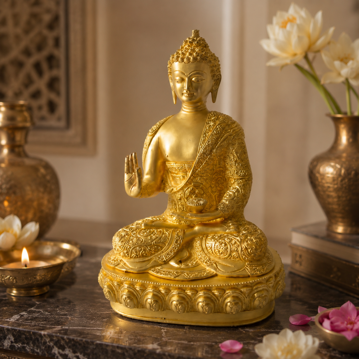 Premium Brass Buddha Statue for Home Decor & Meditation Space-17 inch