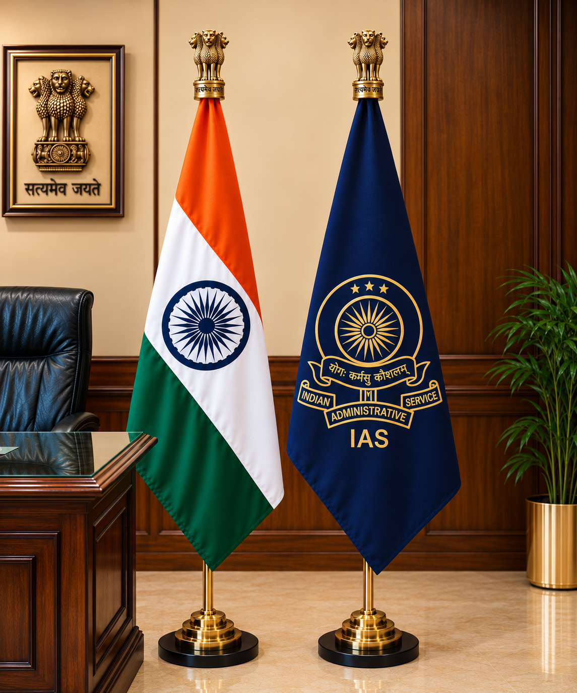 Premium Indian Flag & IAS Indian Administrative Service Pole Flag- 7 ft