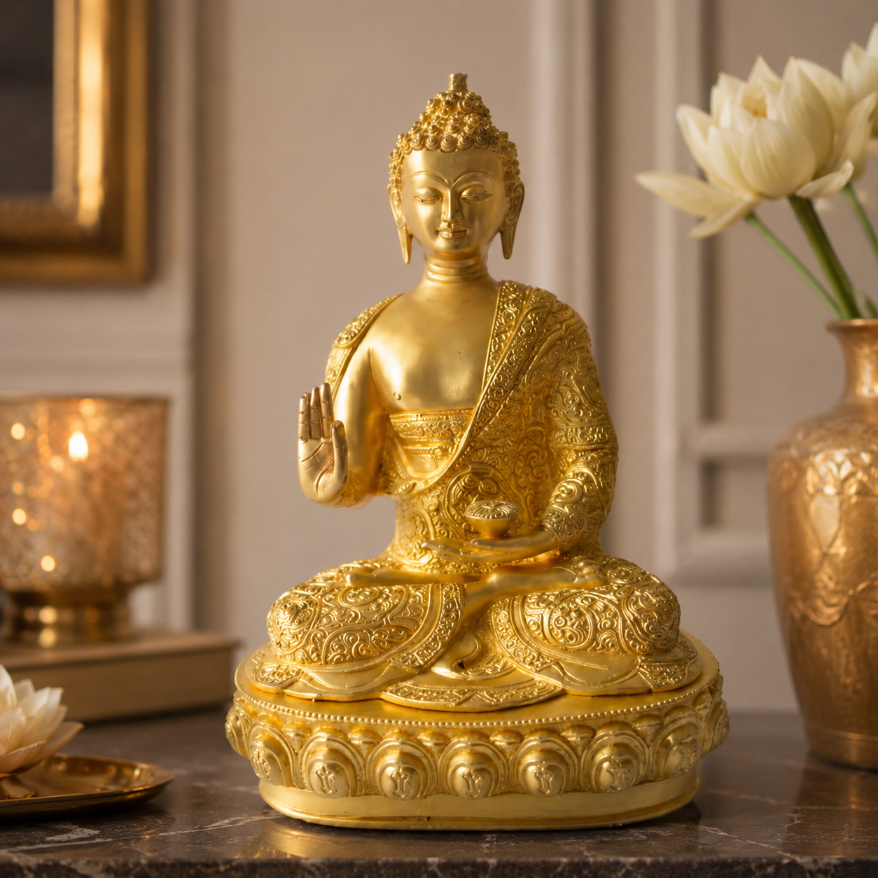 Premium Brass Buddha Statue for Home Decor & Meditation Space-17 inch