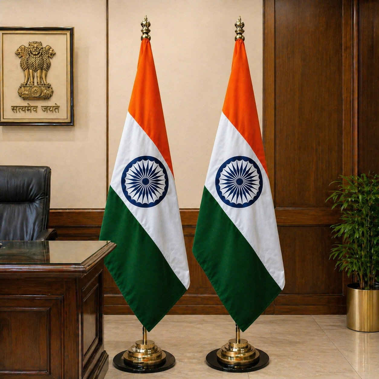 Premium Indian Pole Flag with Stand Set of 2 (7 Ft Height)