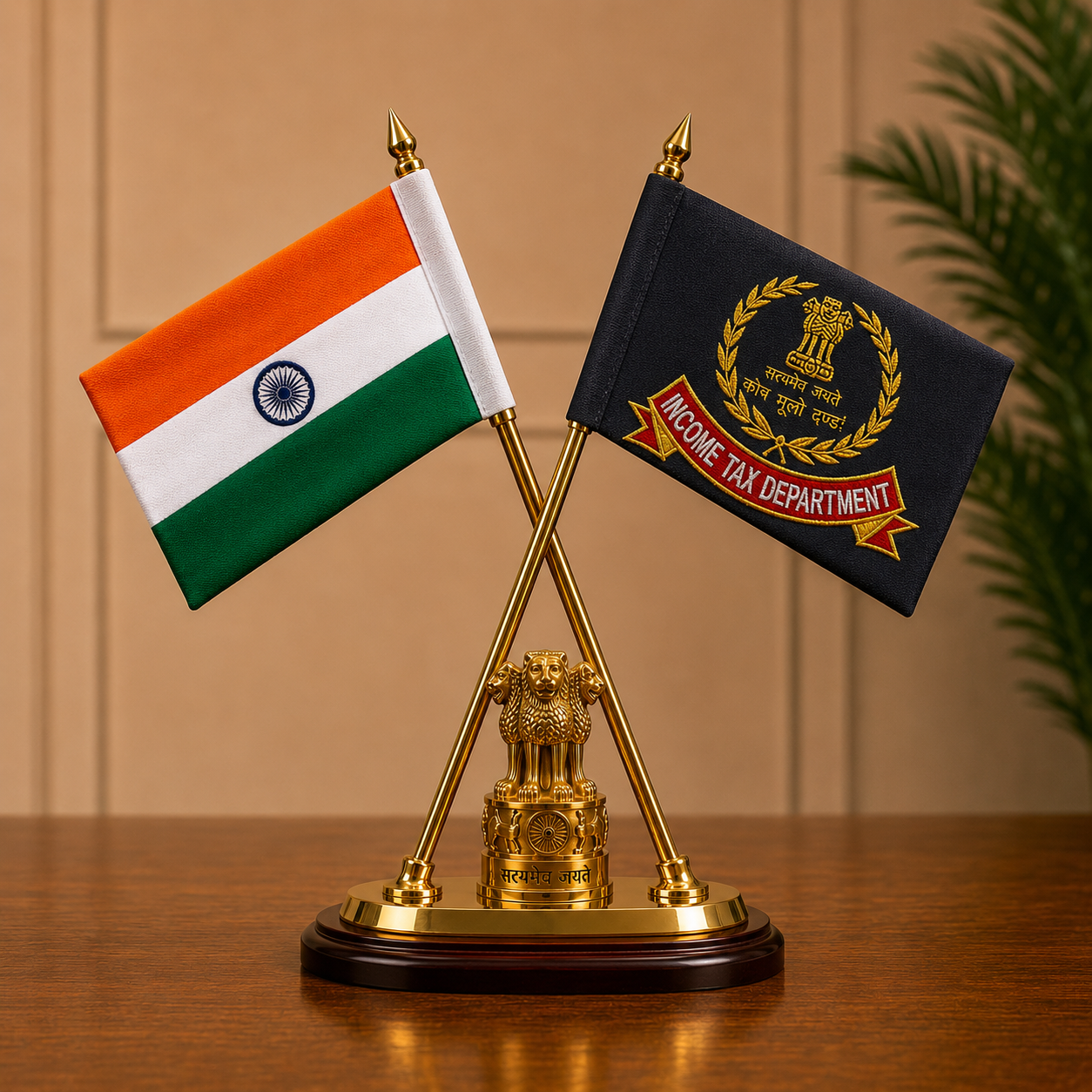 Premium Indian & Income Tax Department Table Flag Set with Ashoka Stambh