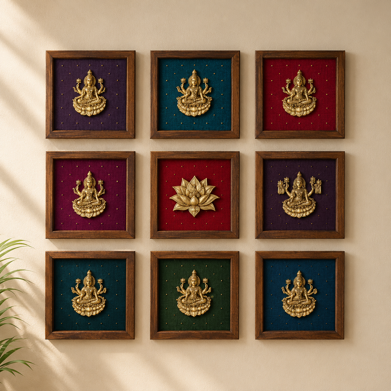 Brass Asth Lakshmi Wall Frame Set of 9