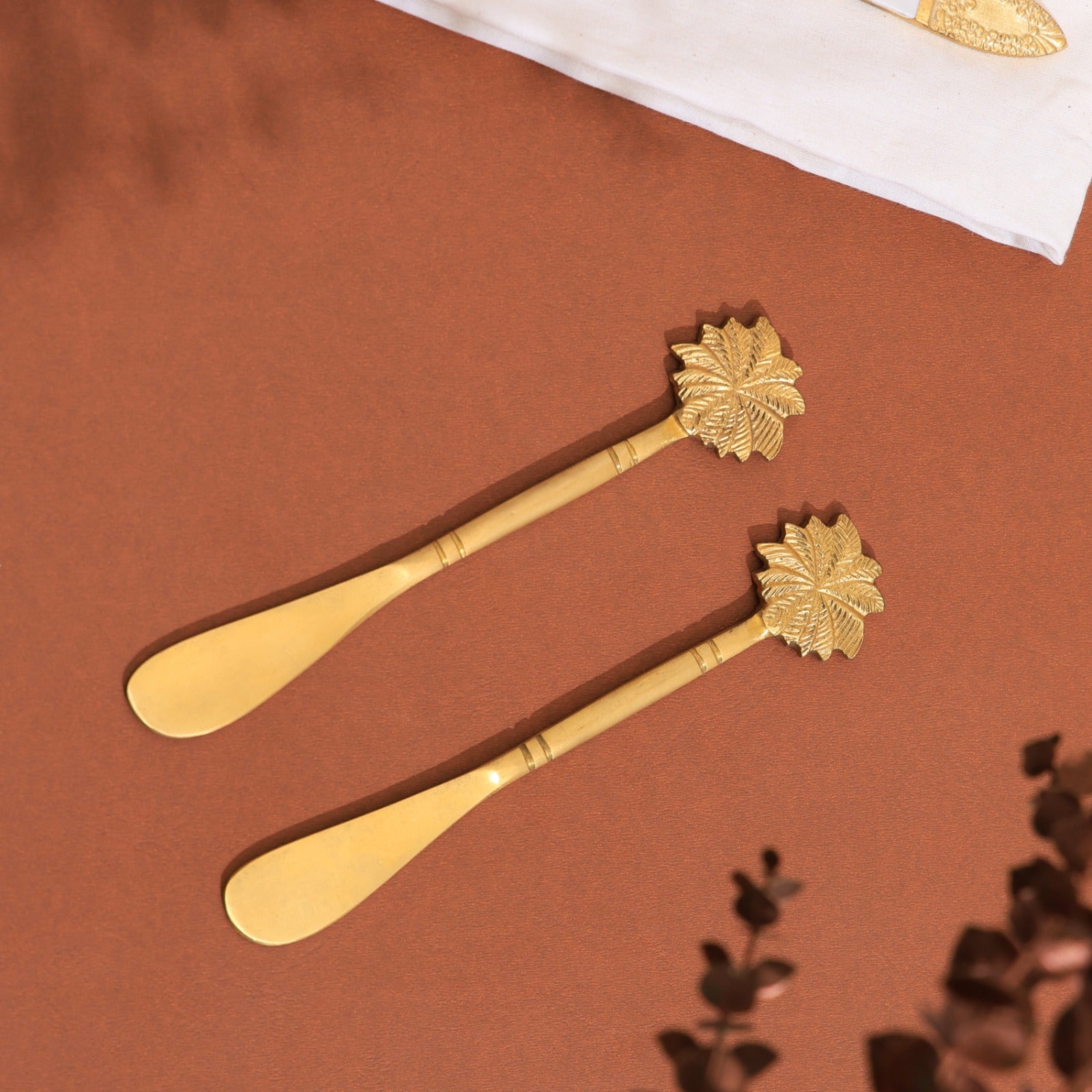 Handcrafted Brass Butter Knife – Set of 2 | Leaf Motif Handle