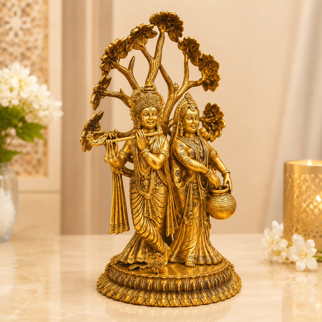 Brass Radha Krishna Under Tree Idol for Home Decor- 22 inch