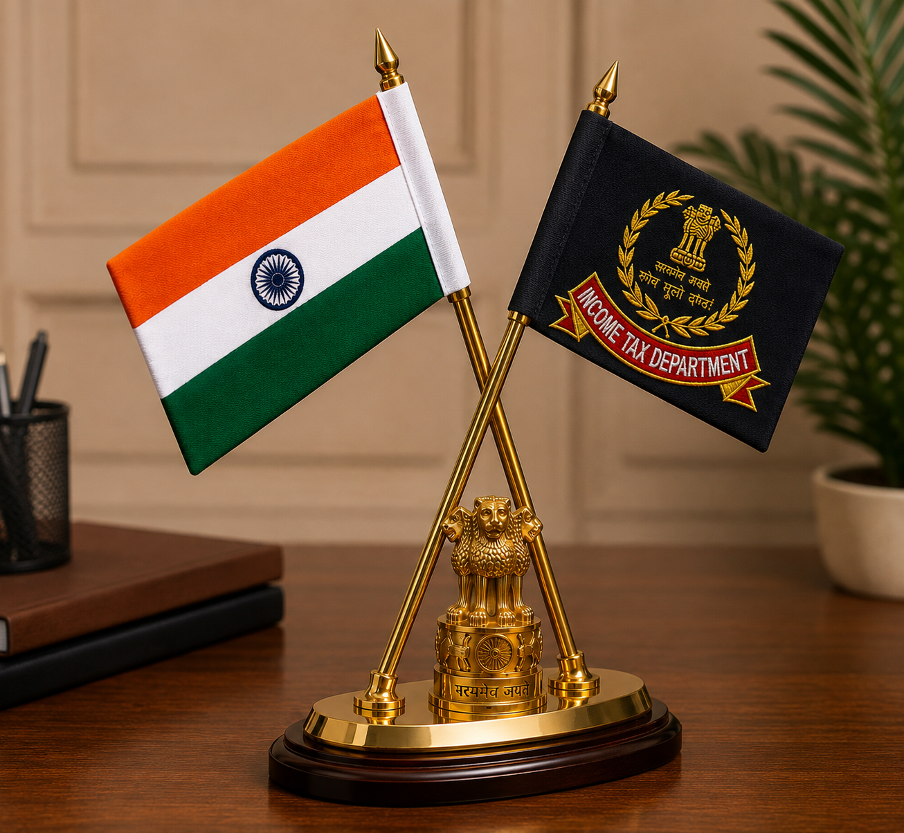 Premium Indian & IAS Table Flag Set with Ashoka Stambh