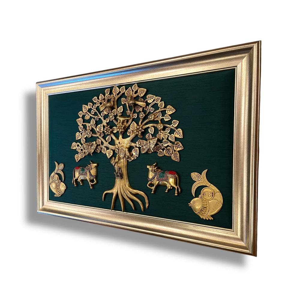 Brass Kalpvriksh with Nandi Cow & Fish Wall Frame - 36 inch