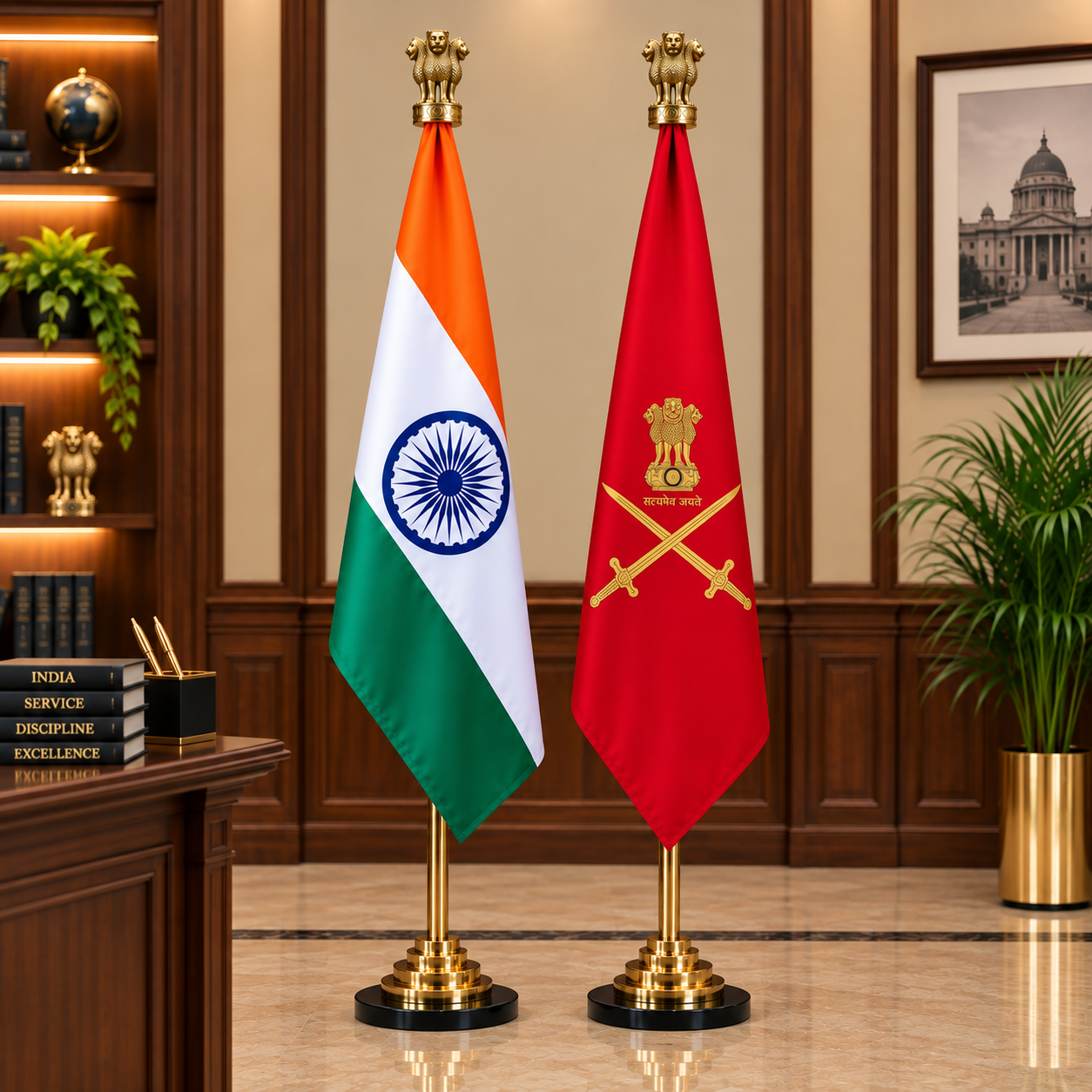 Premium Indian & Army Flag Set- 7 ft