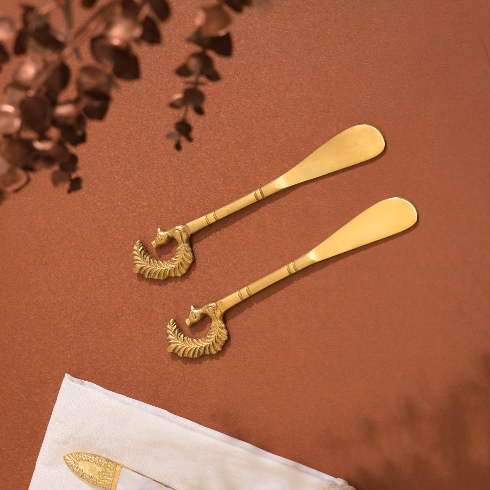 Handcrafted Brass Butter Knife – Peacock Handle Design (Set of 2)