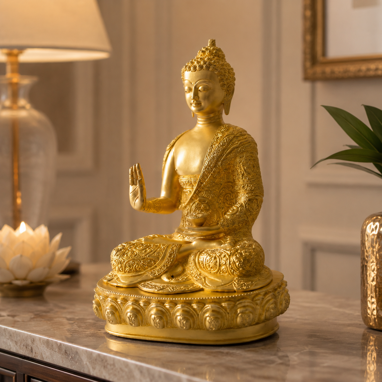 Premium Brass Buddha Statue for Home Decor & Meditation Space-14 inch