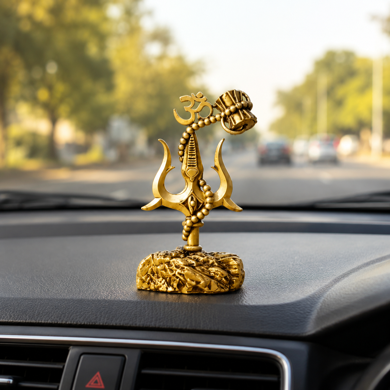 Antique Lord Shiva Trishul with Damru for Car Dashboard - 4 inch