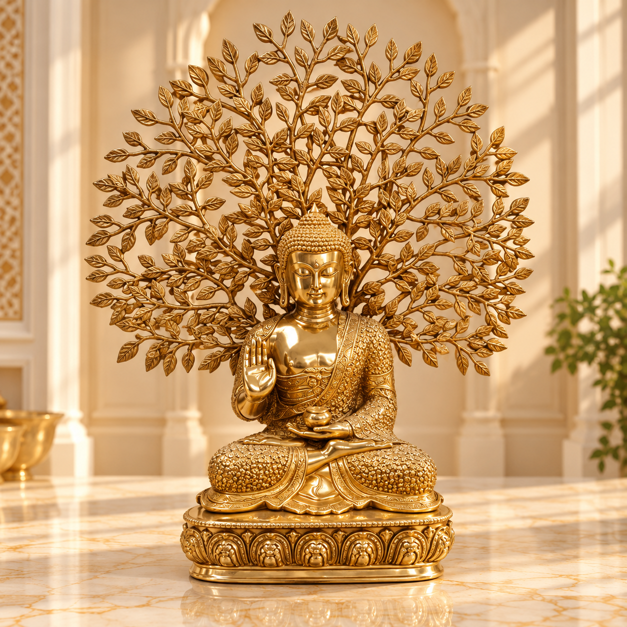 Golden Buddha with Tree of Life – Premium Brass Decorative Statue - 26 inch