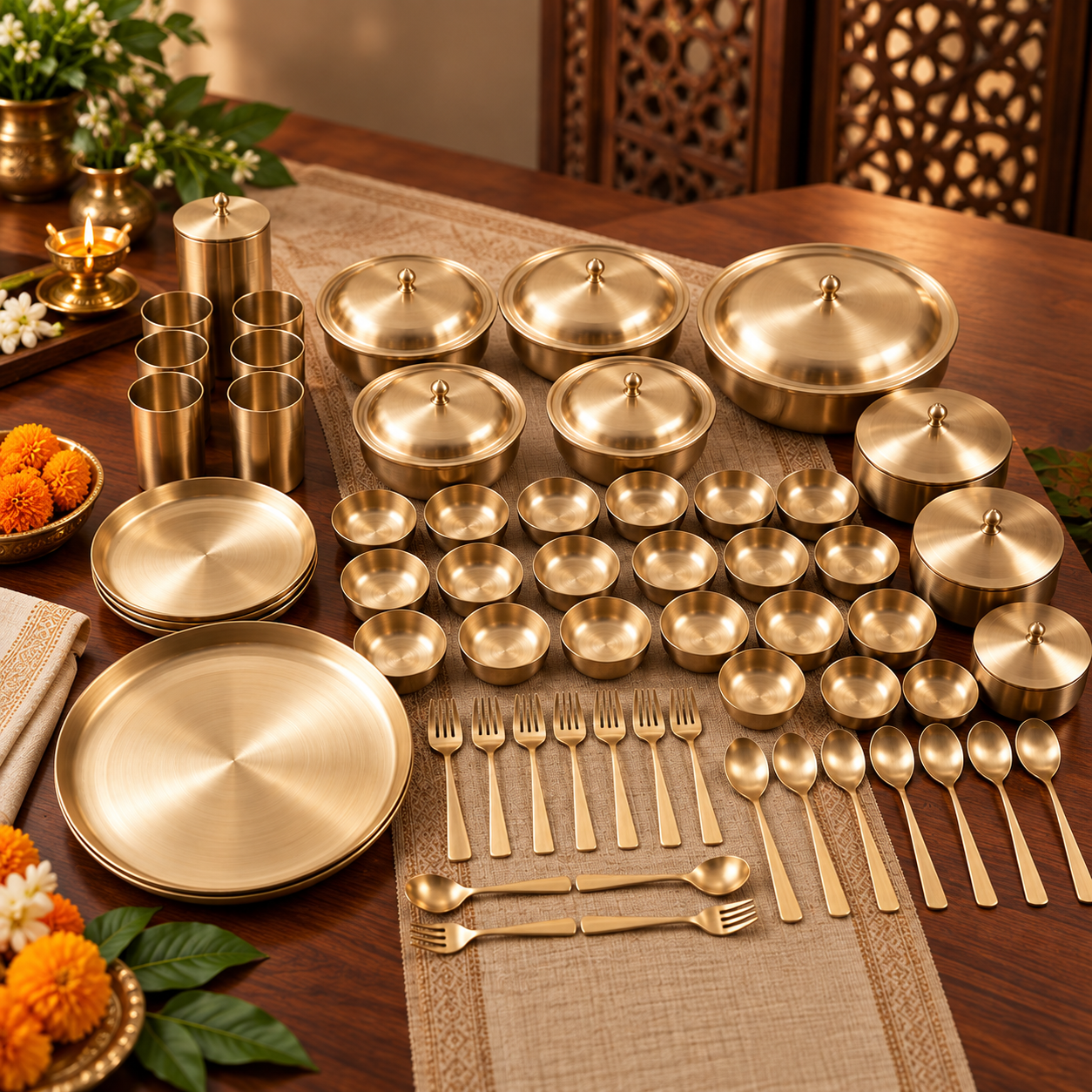 Pure Kansa Dinner Set – 63 Pieces | Traditional Luxury Tableware Set