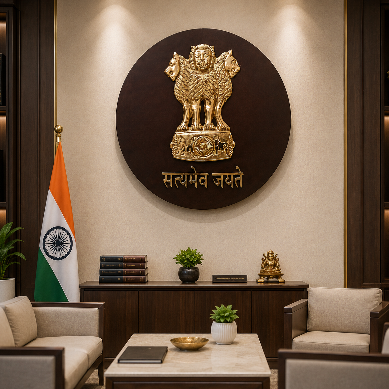 Premium Brass Ashoka Stambh Wall Frame with Satyamev Jayate – 36 Inch