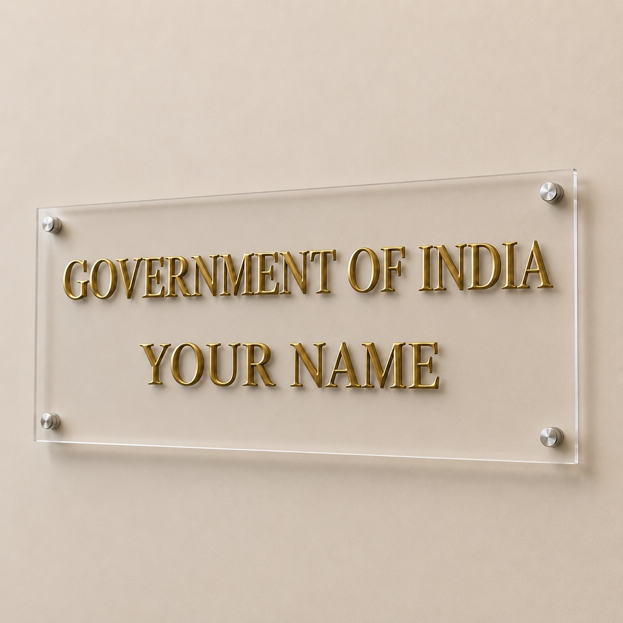 Government of India Acrylic Name Plate with Brass Letters