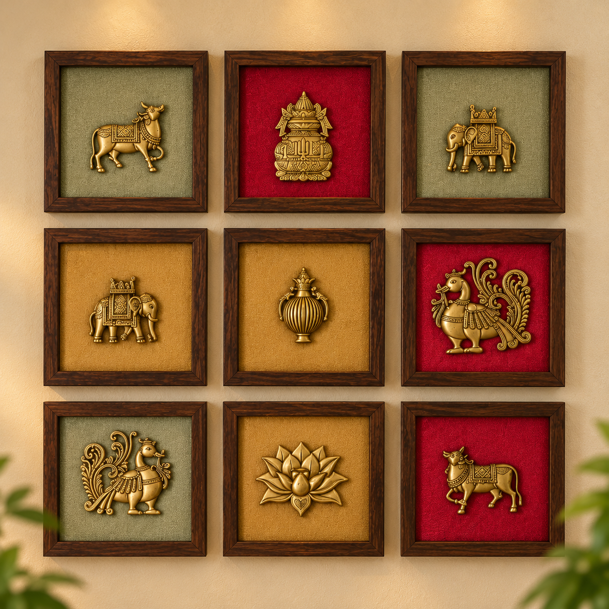 Traditional Brass Wall Frame Set of 9