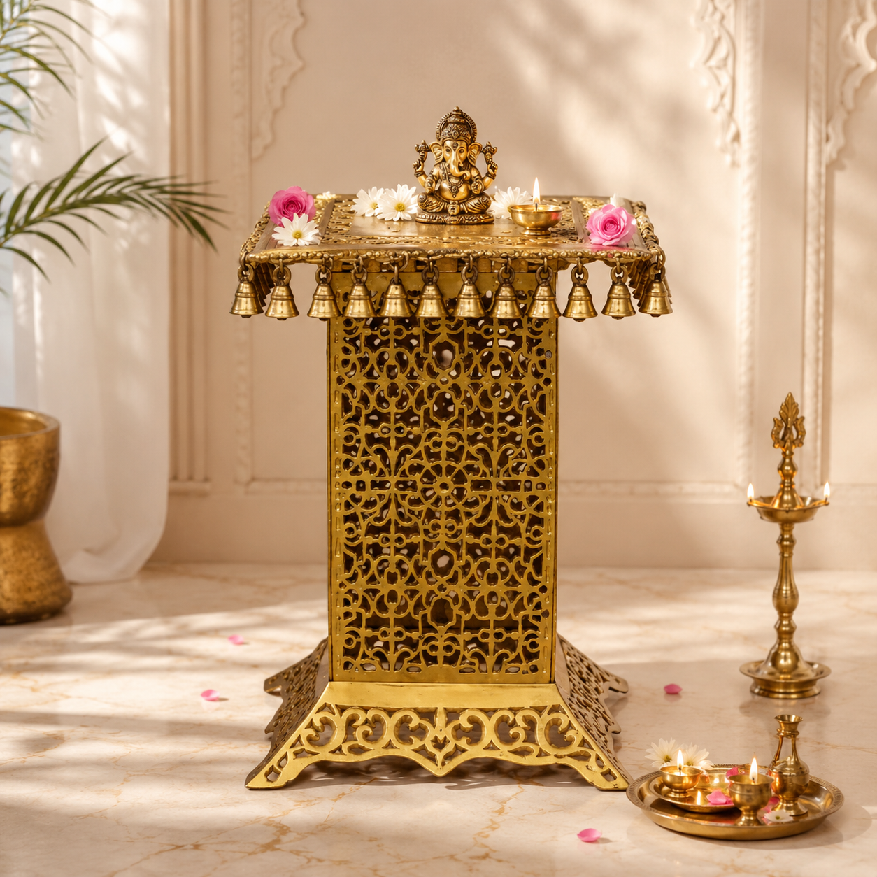Brass Decorative Mandap with Hanging Bells- 22 inch
