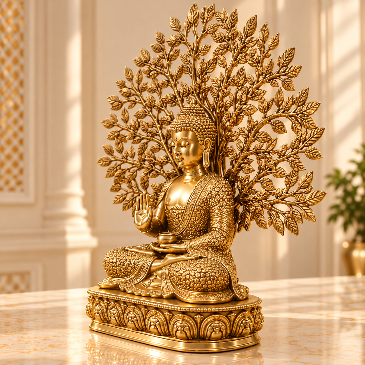 Golden Buddha with Tree of Life – Premium Brass Decorative Statue - 26 inch