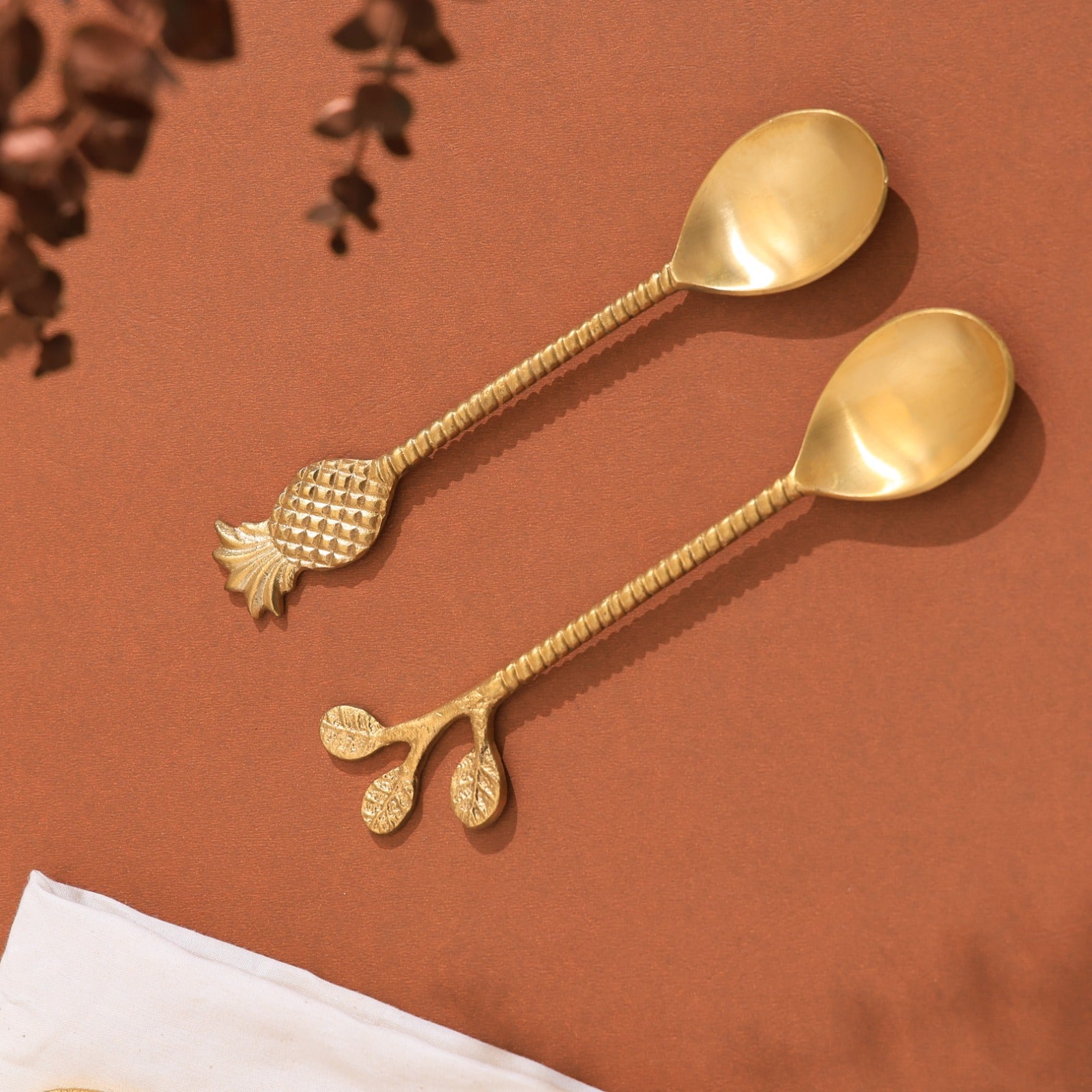 Handcrafted Brass Designer Spoon Set – Nature Inspired | Set of 2