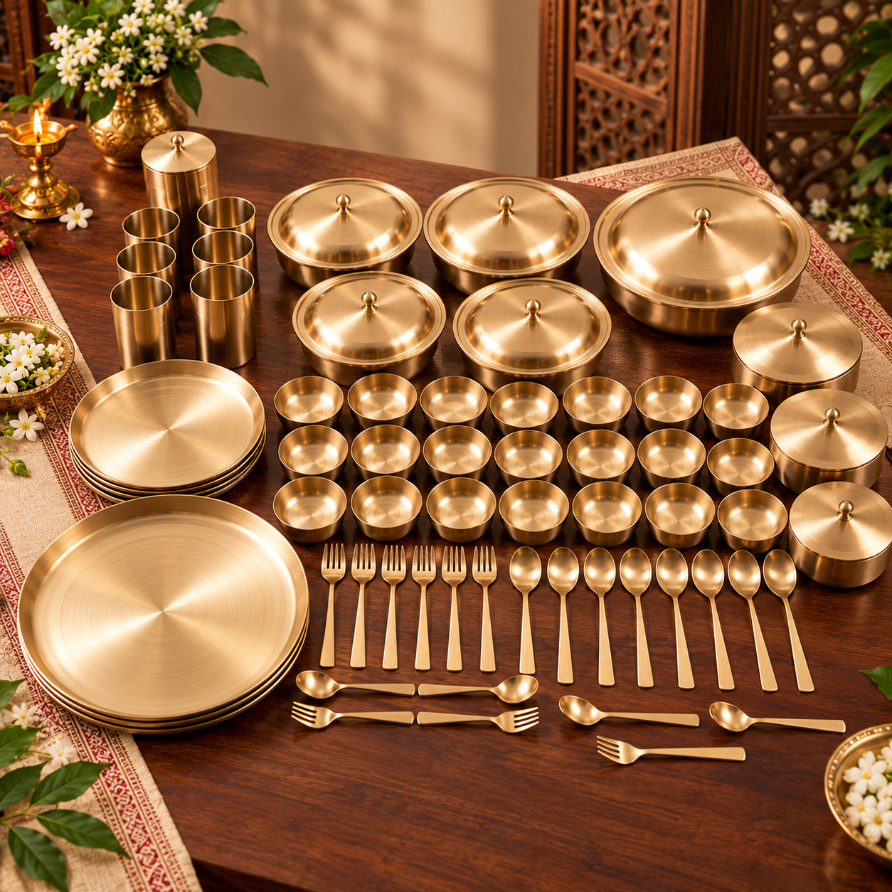 Pure Kansa Dinner Set – 63 Pieces | Traditional Luxury Tableware Set