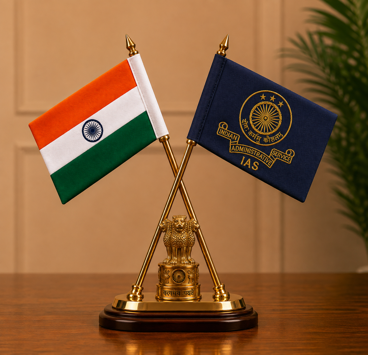 Premium Indian & IAS Table Flag Set with Ashoka Stambh