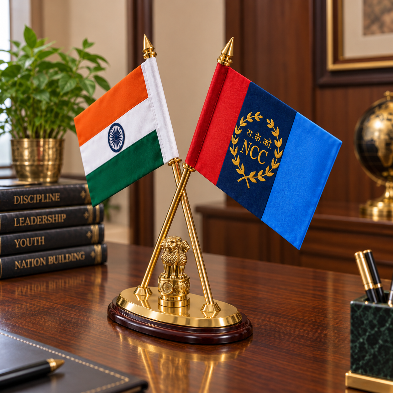 Premium Brass Indian & NCC Flag Table Top Stand – 12 inch