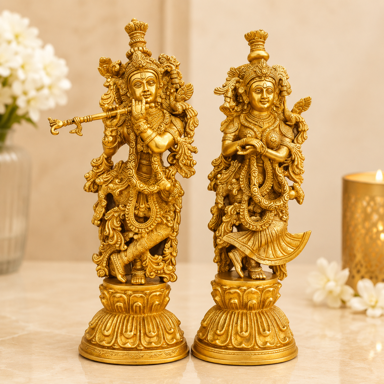 Radha Krishna Brass Idol Pair for Home Mandir & Decor- 20 inch
