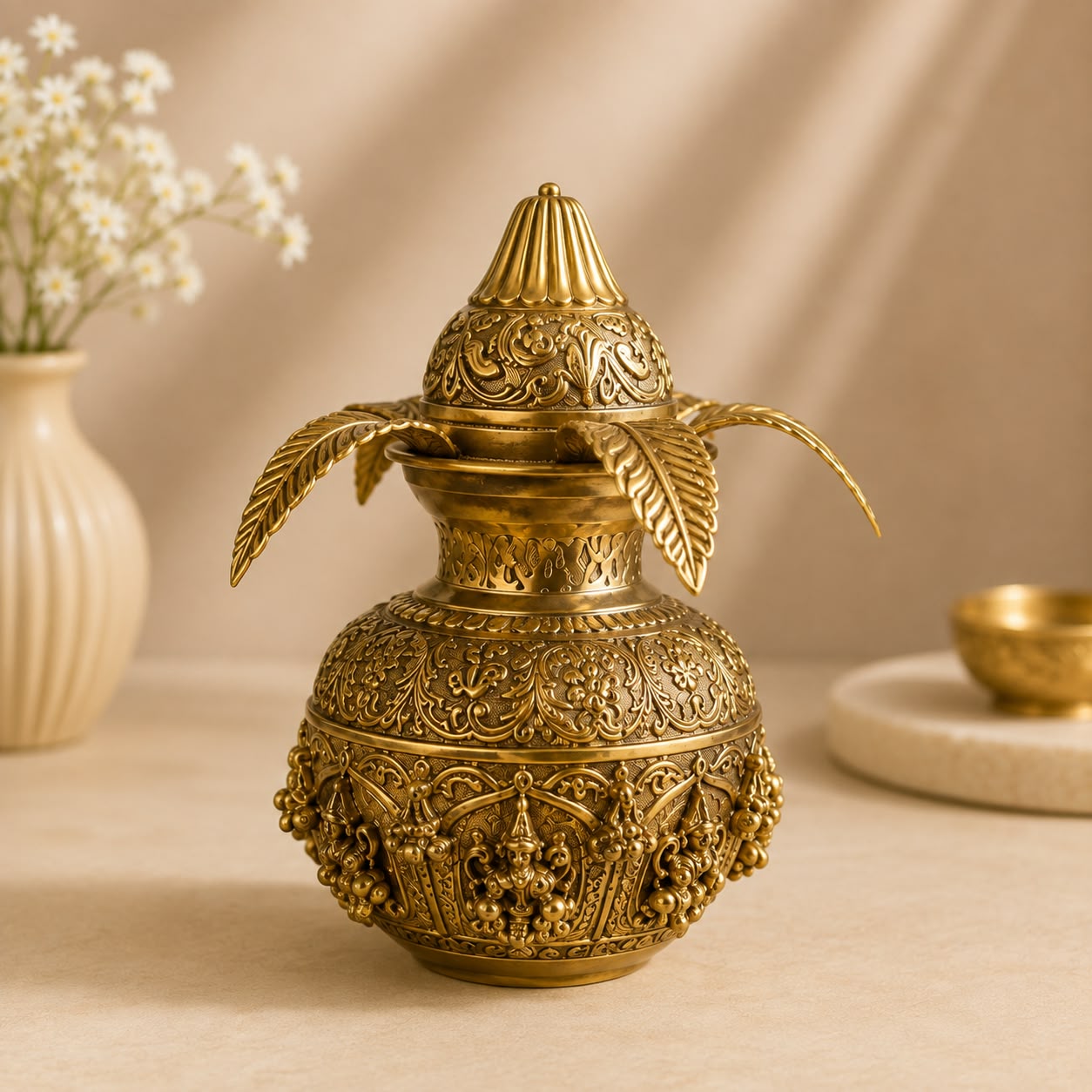 Brass Ashtalakshmi Kalash with Coconut - 12 inch