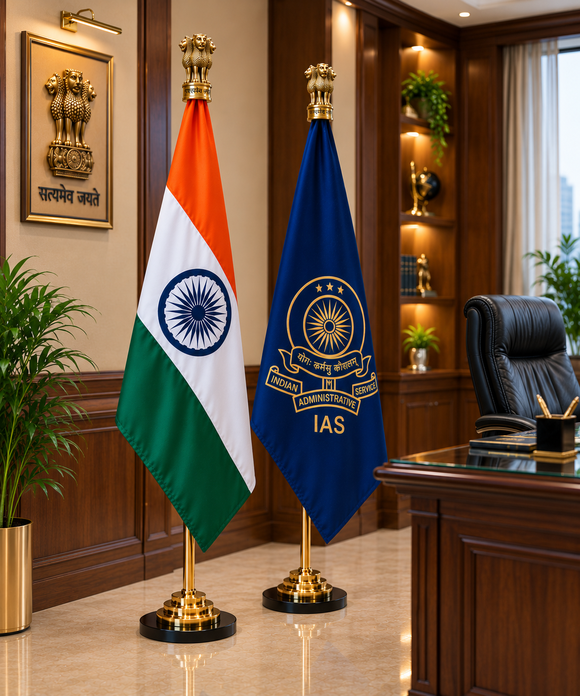 Premium Indian Flag & IAS Indian Administrative Service Pole Flag- 7 ft