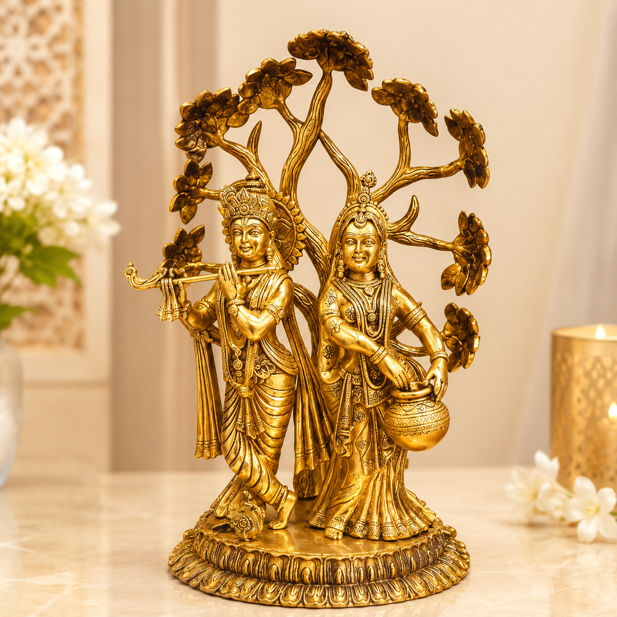 Brass Radha Krishna Under Tree Idol for Home Decor- 22 inch