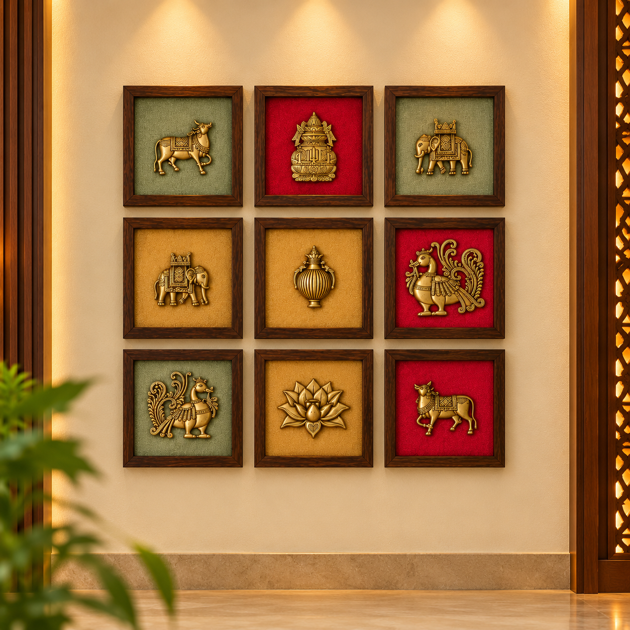 Traditional Brass Wall Frame Set of 9