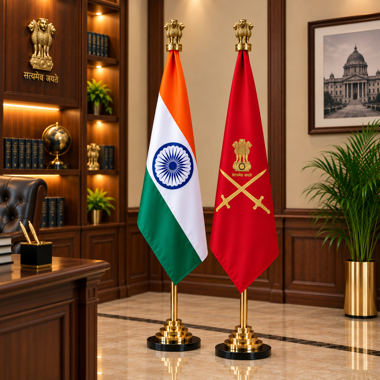 Premium Indian & Army Flag Set- 7 ft