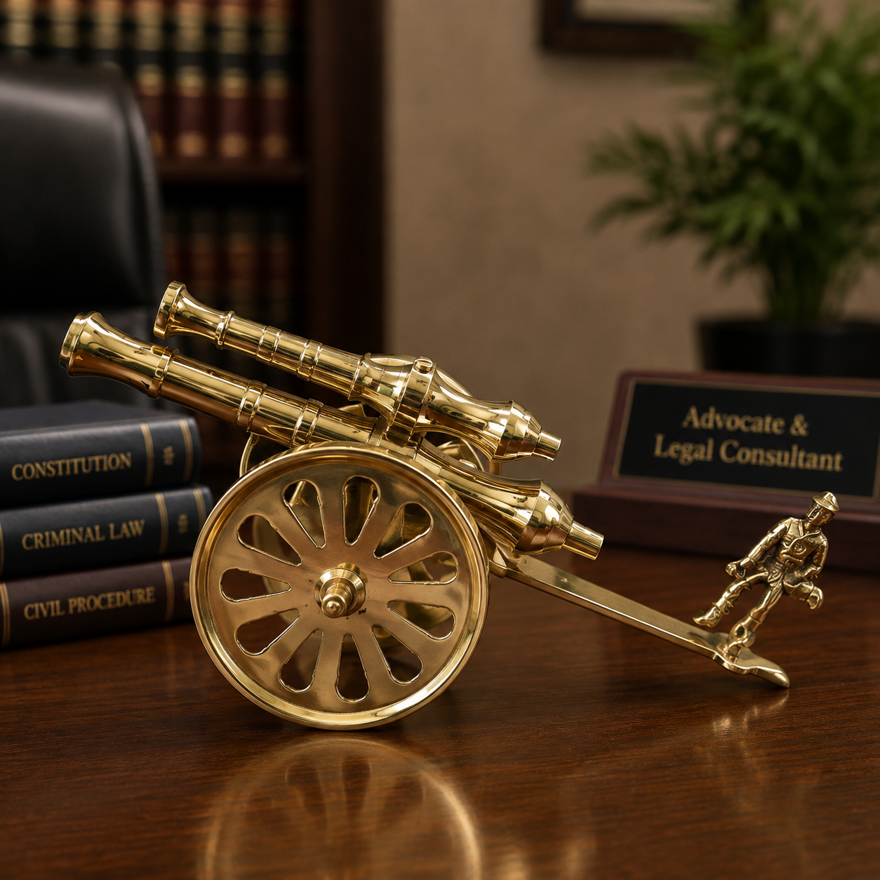 Brass Double Barrel Cannon Showpiece- 10 inch