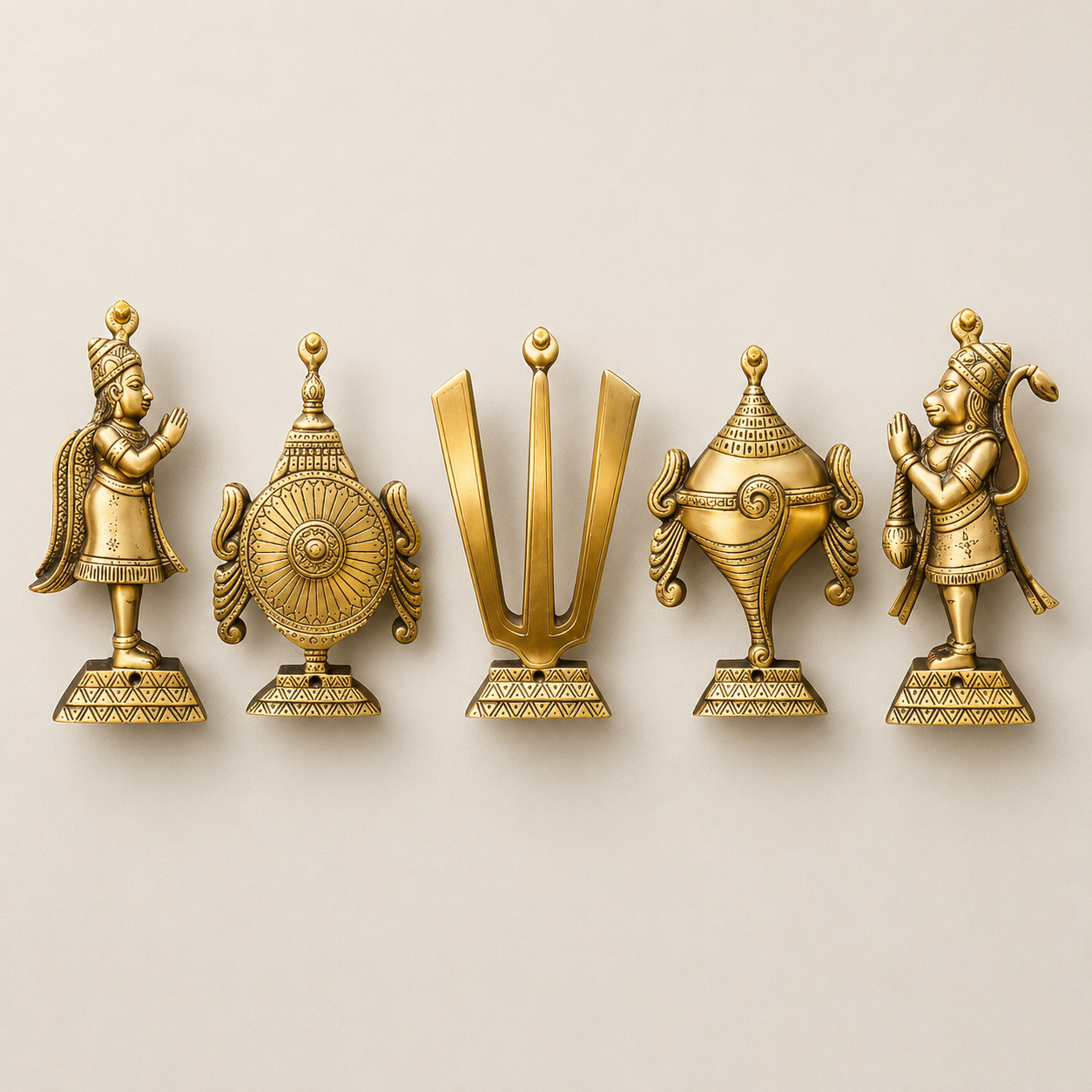 Premium Brass Shankh Chakra Namah with Hanuman & Garud Wall Hanging