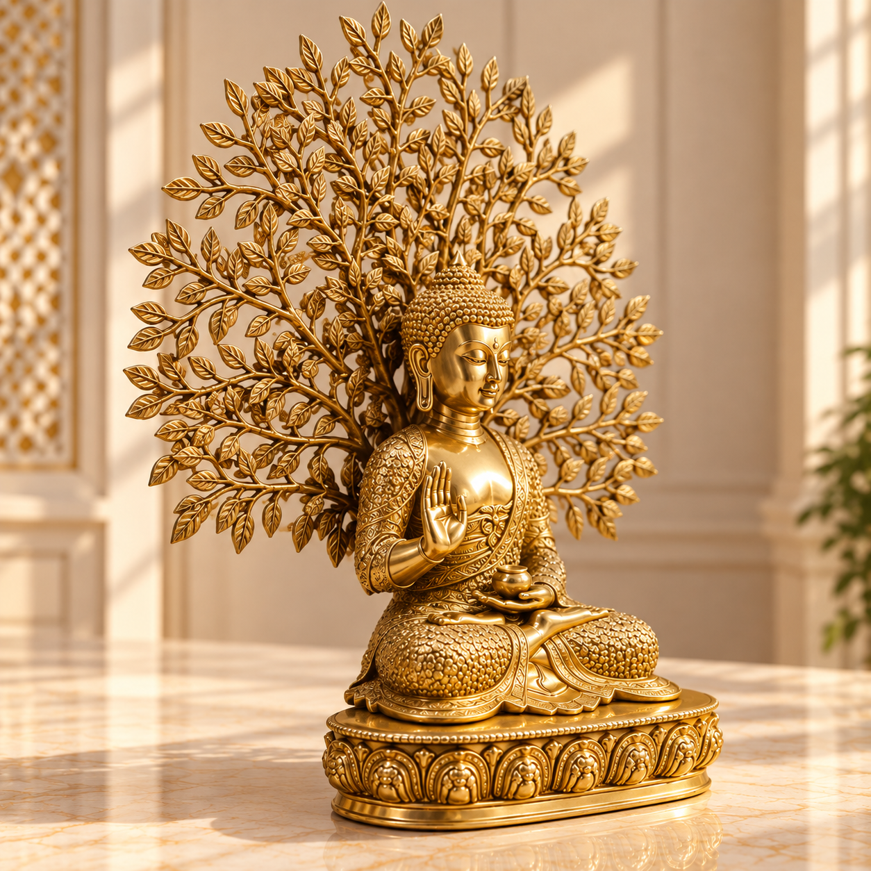 Golden Buddha with Tree of Life – Premium Brass Decorative Statue - 26 inch
