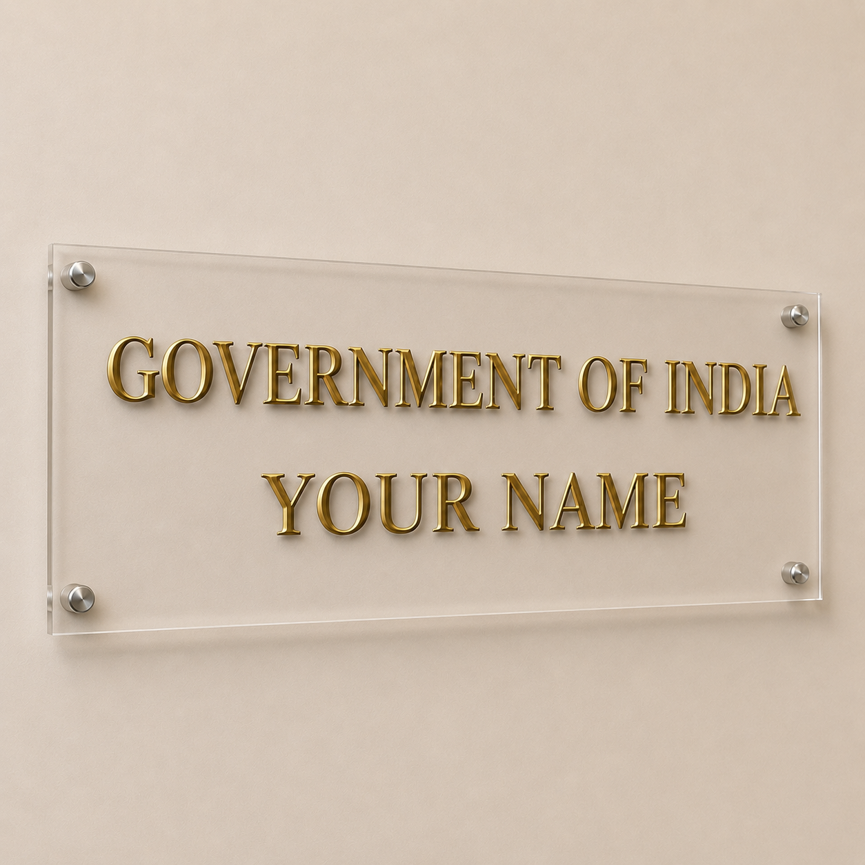 Government of India Acrylic Name Plate with Brass Letters