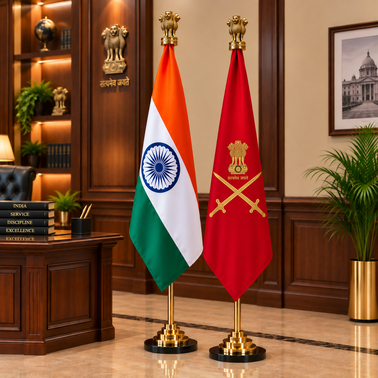 Premium Indian & Army Flag Set- 7 ft